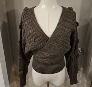 Forever 21 Olive Cable Knit V-Neck Sweater